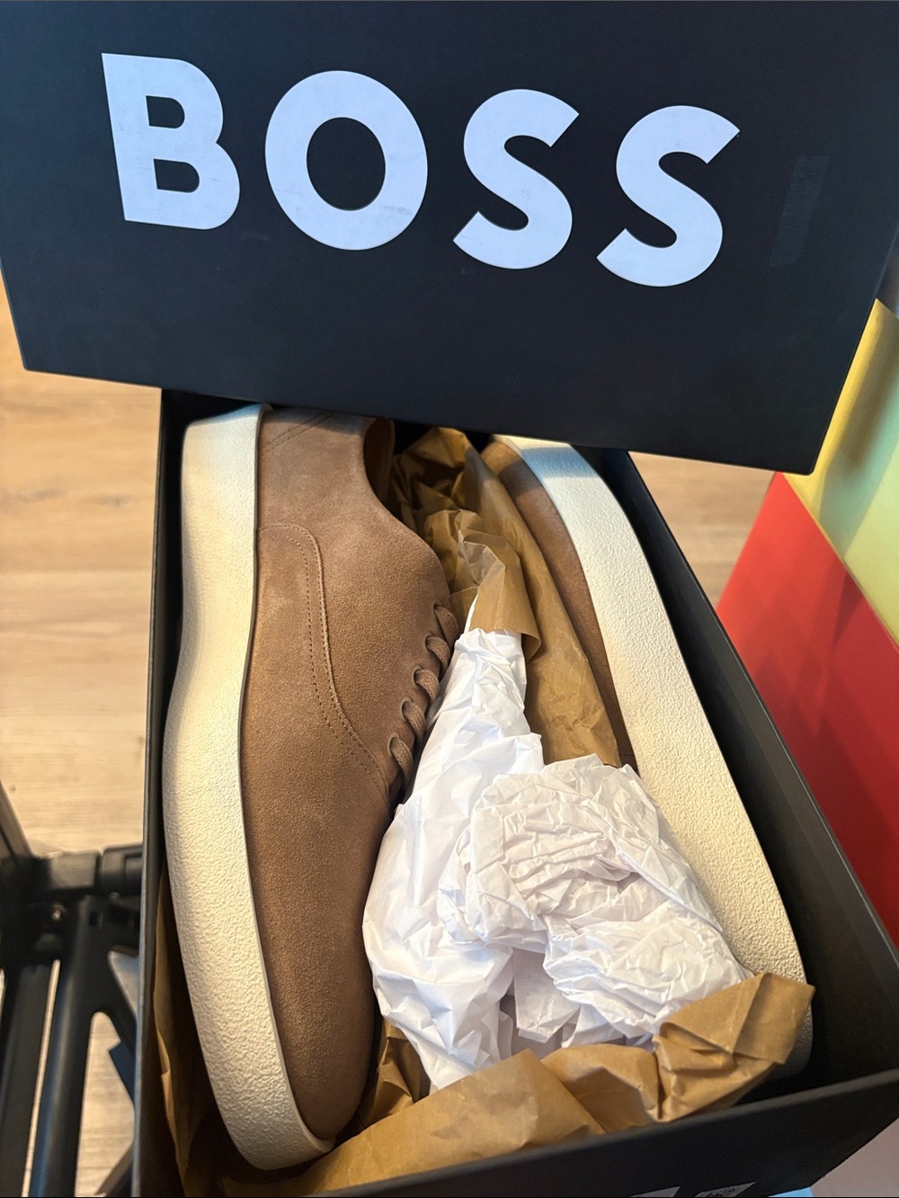 Boss Suede Low-Top Sneakers in Tan and White